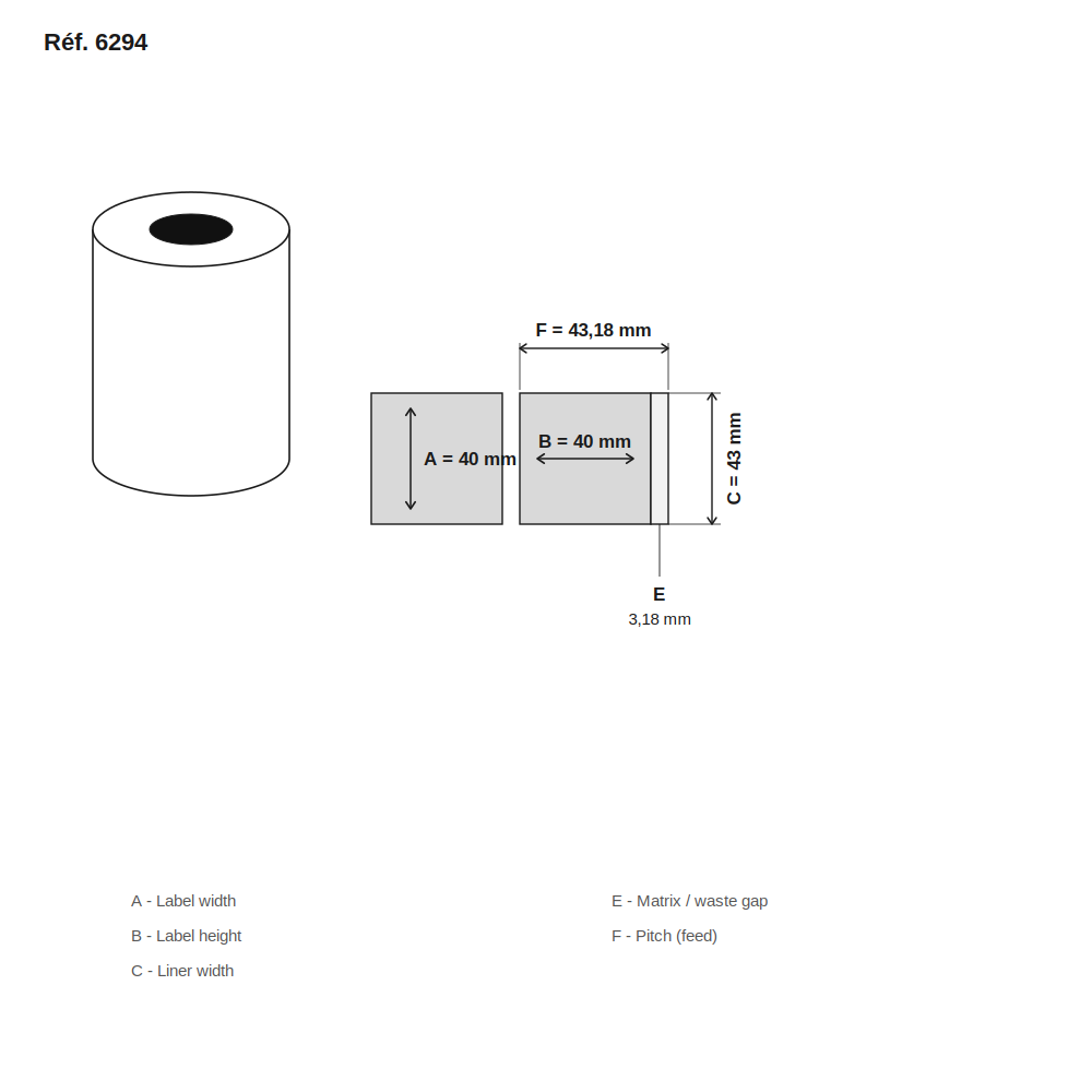 Schéma technique dimensions étiquette réf. 6294