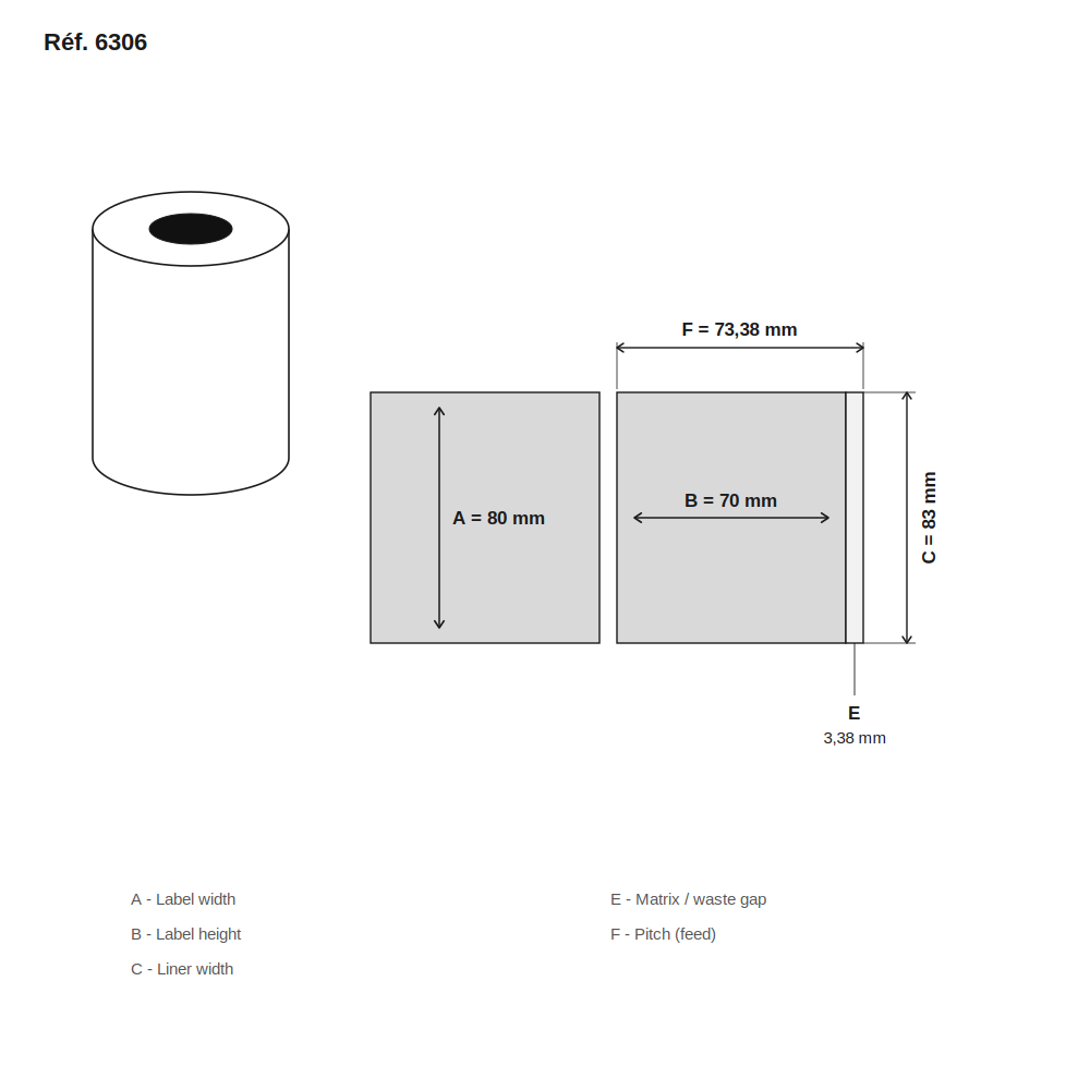 Schéma technique dimensions étiquette réf. 6306