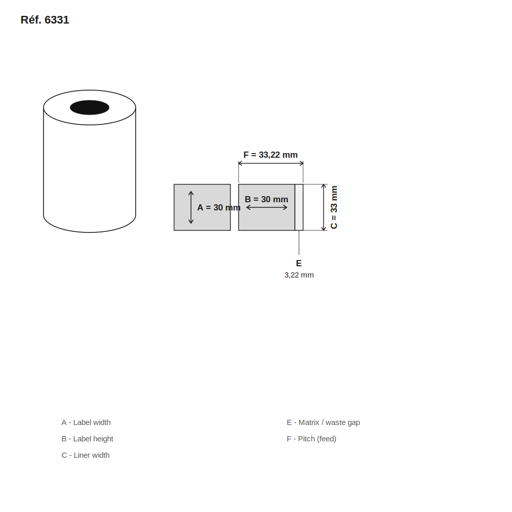 Schéma technique dimensions étiquette réf. 6331
