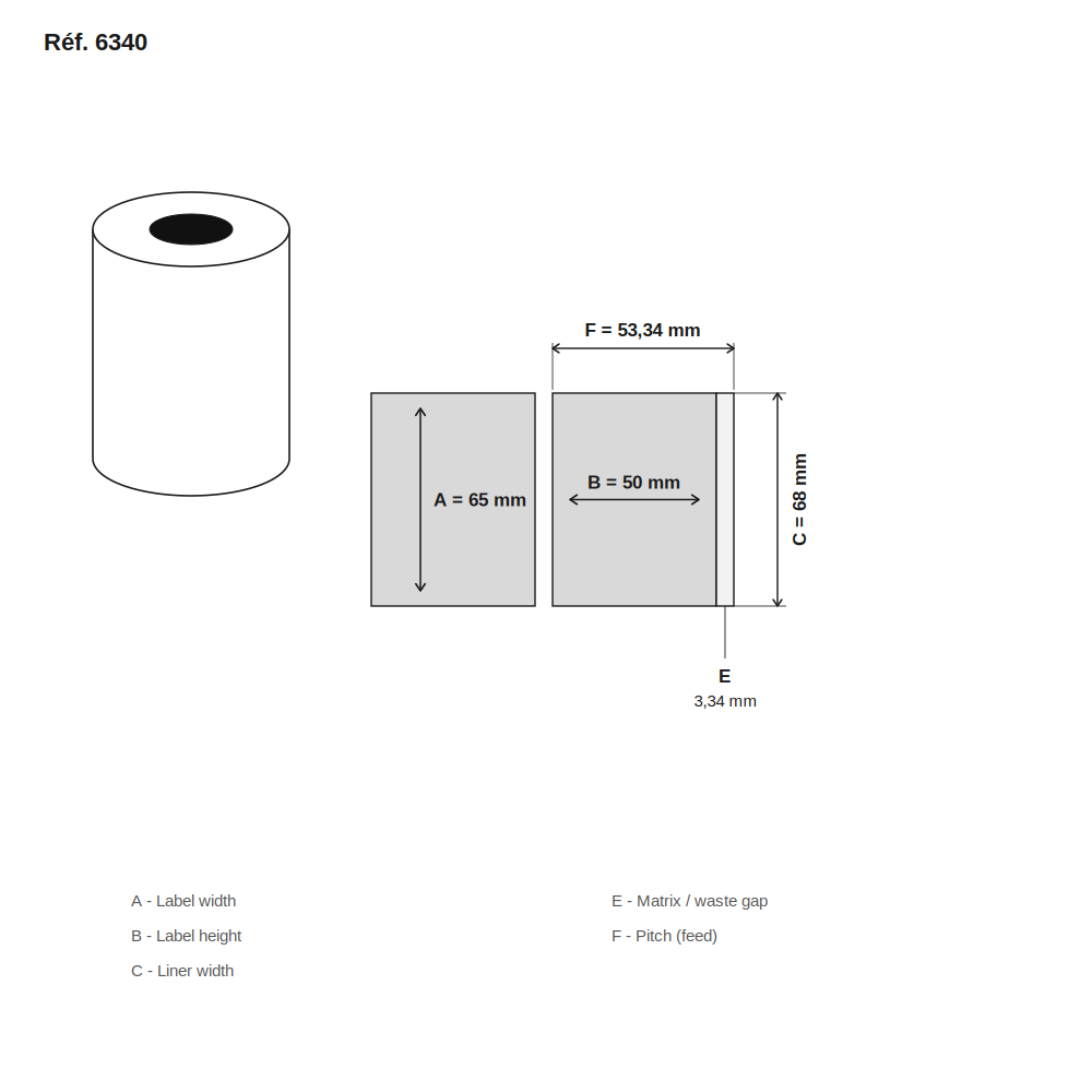 Schéma technique dimensions étiquette réf. 6340