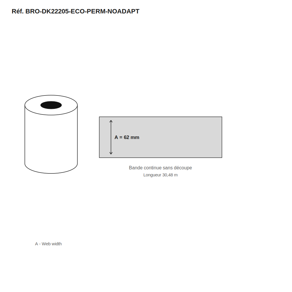 Schéma dimensions étiquette réf. BRO-DK22205-ECO-PERM-NOADAPT