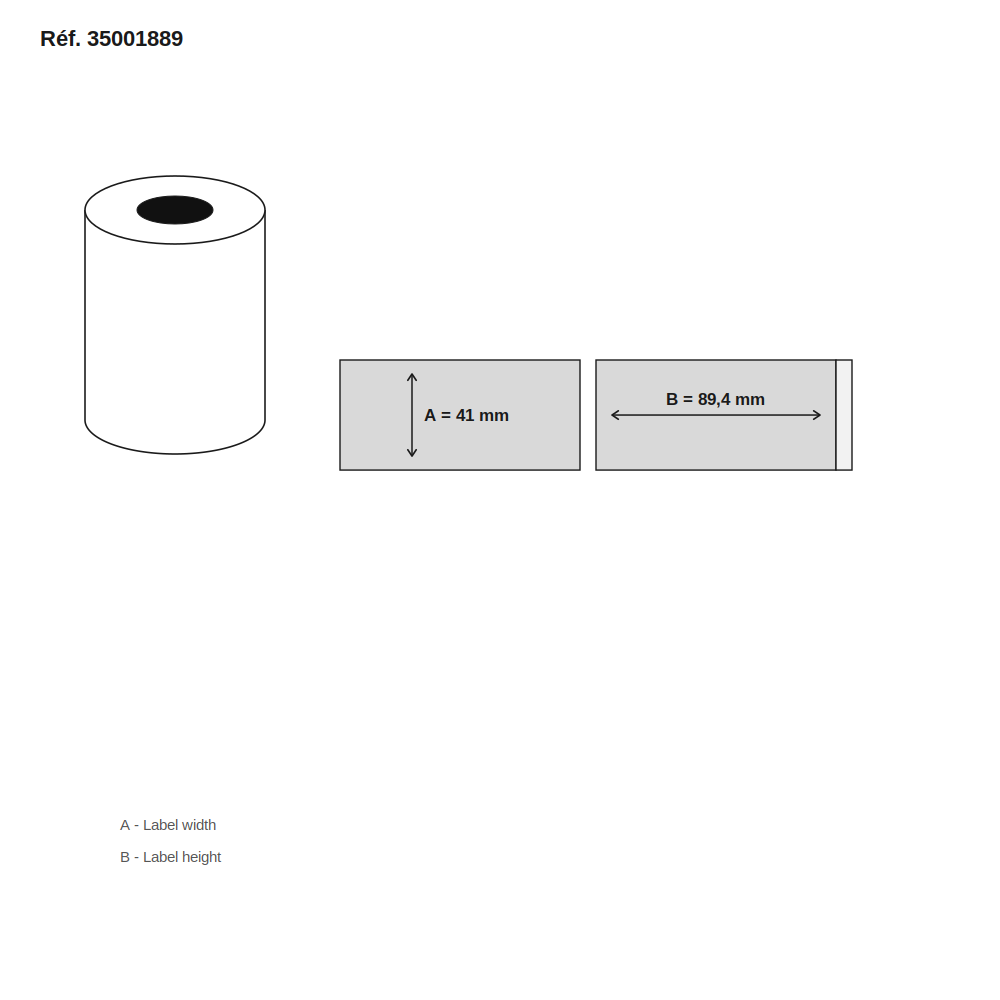 Schéma dimensions étiquette réf. 35001889