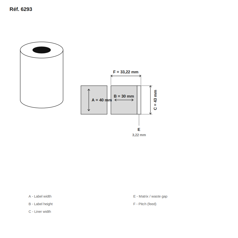 Schéma technique dimensions étiquette réf. 6293
