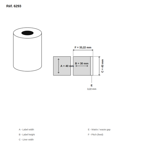 Schéma technique dimensions étiquette réf. 6293