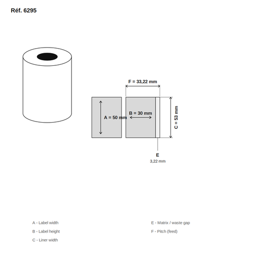 Schéma technique dimensions étiquette réf. 6295