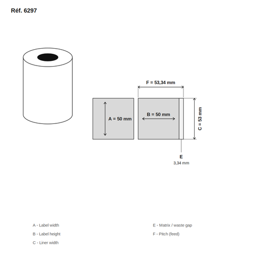 Schéma technique dimensions étiquette réf. 6297
