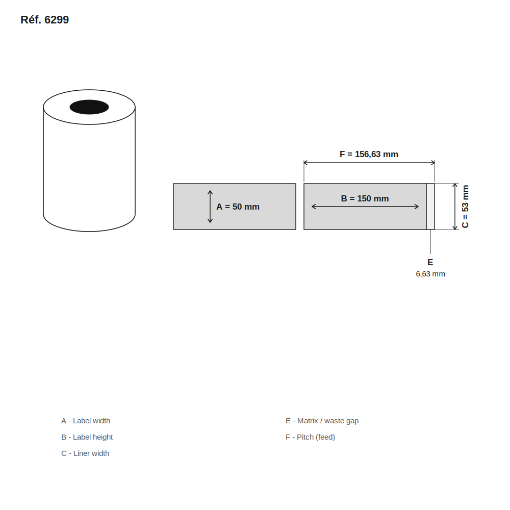 Schéma technique dimensions étiquette réf. 6299