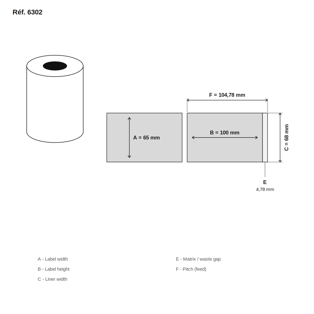 Schéma technique dimensions étiquette réf. 6302