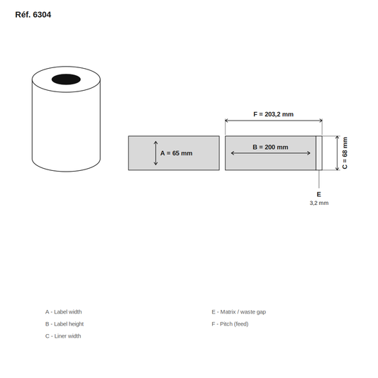Schéma technique dimensions étiquette réf. 6304