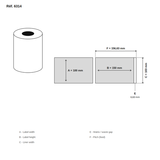 Schéma technique dimensions étiquette réf. 6314
