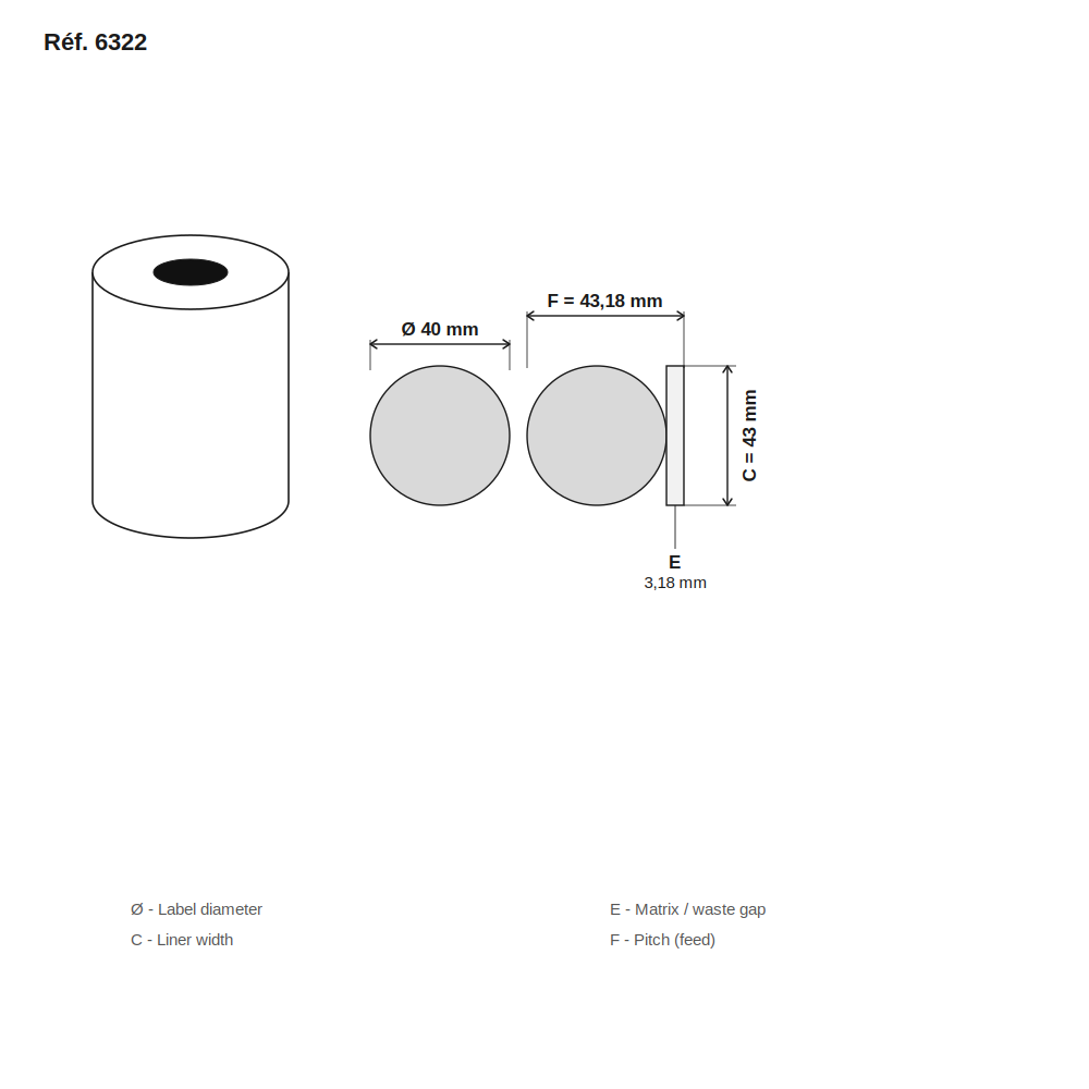 Schéma technique dimensions étiquette ronde réf. 6322