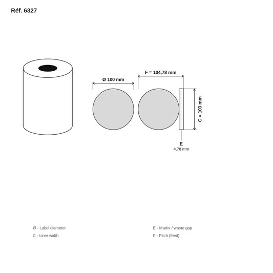 Schéma technique dimensions étiquette ronde réf. 6327