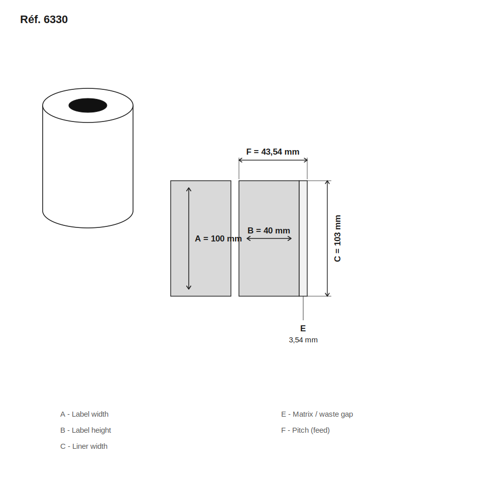 Schéma technique dimensions étiquette réf. 6330