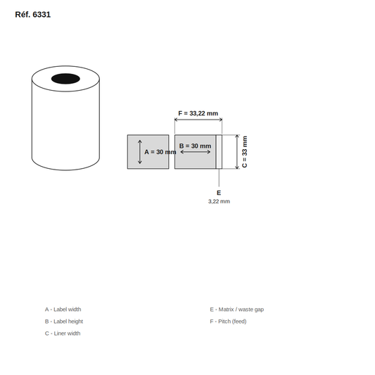 Schéma technique dimensions étiquette réf. 6331