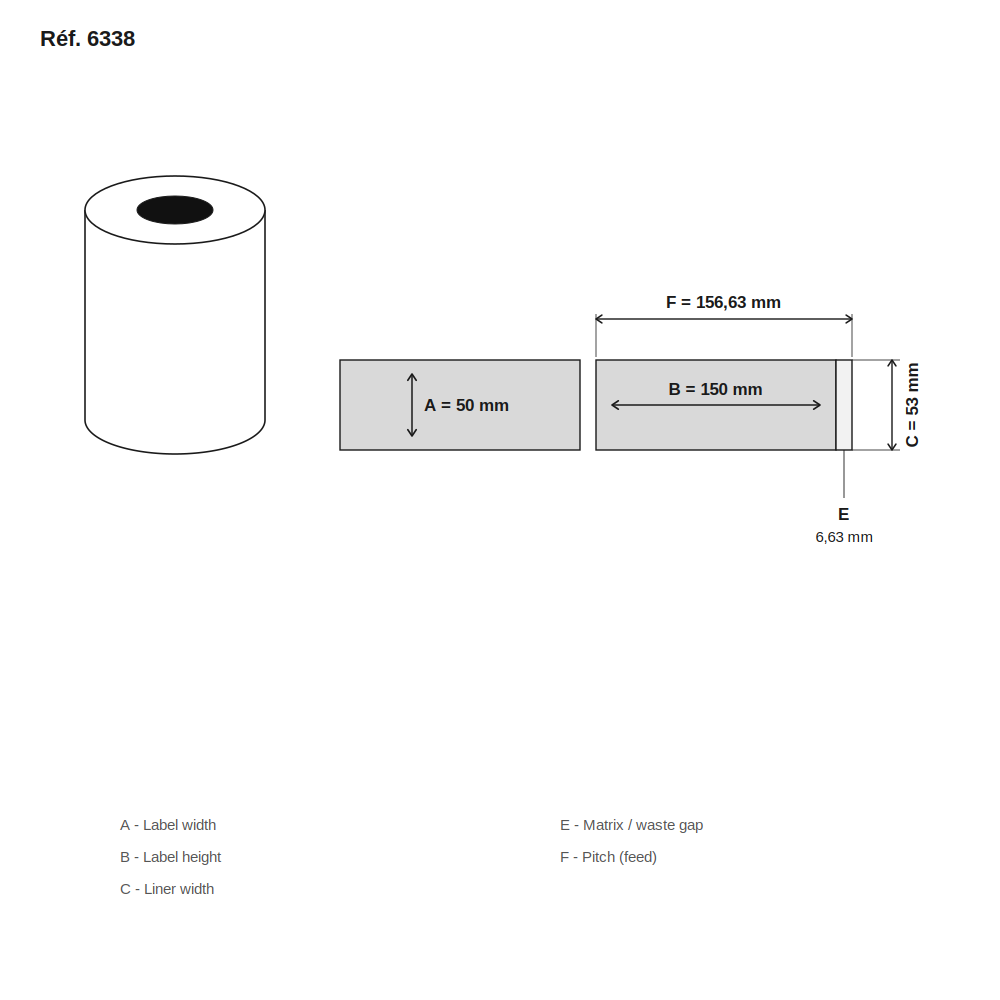 Schéma technique dimensions étiquette réf. 6338