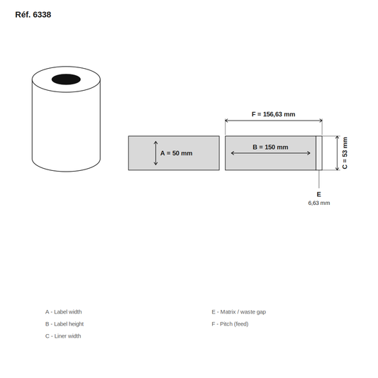 Schéma technique dimensions étiquette réf. 6338