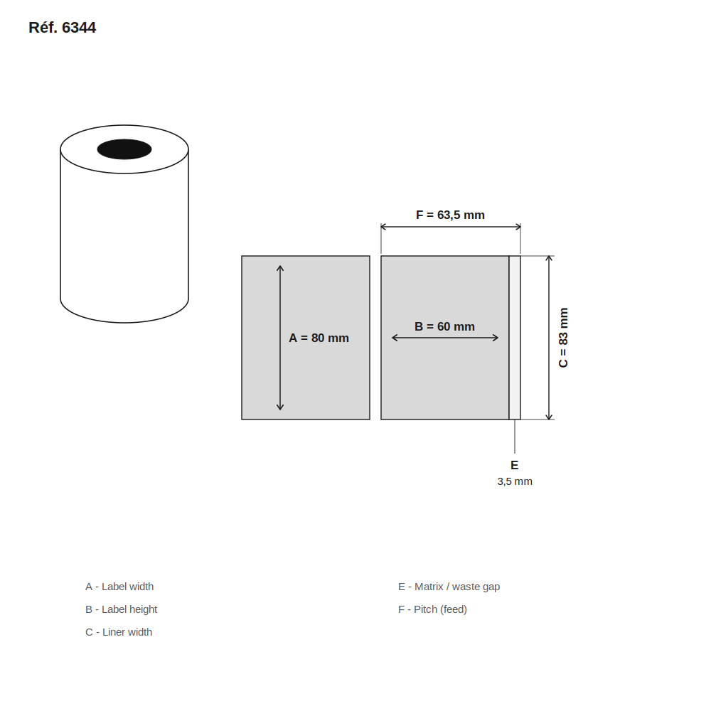 Schéma technique dimensions étiquette réf. 6344