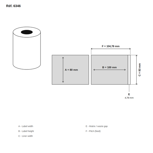 Schéma technique dimensions étiquette réf. 6346