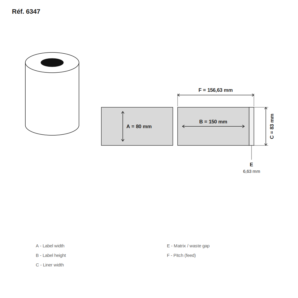 Schéma technique dimensions étiquette réf. 6347
