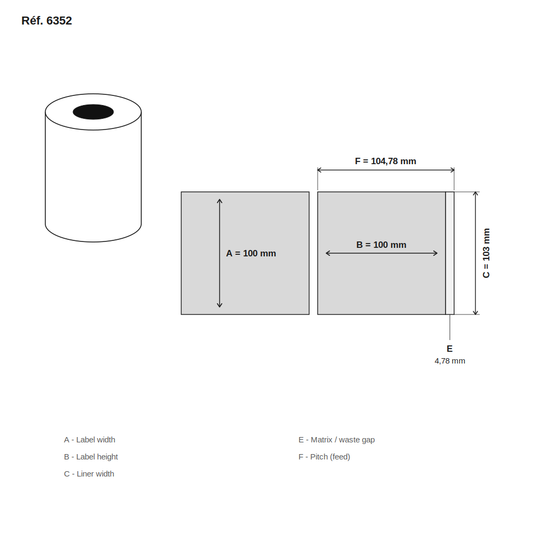 Schéma technique dimensions étiquette réf. 6352