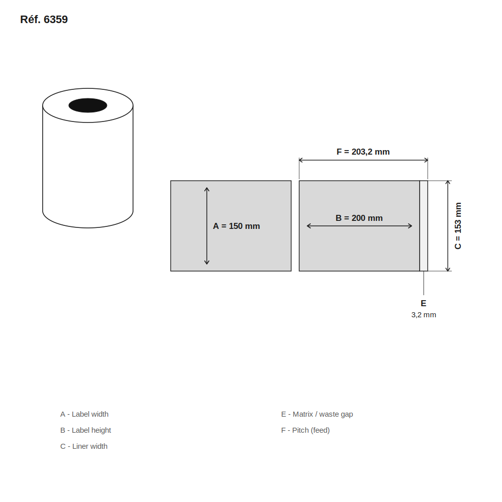 Schéma technique dimensions étiquette réf. 6359