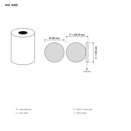 Schéma technique dimensions étiquette ronde réf. 6366