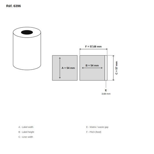 Schéma technique dimensions étiquette réf. 6396
